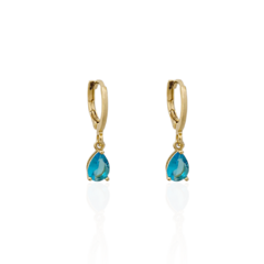 Brinco Argolinha Espelhada e Gota Cristal Azul Turquesa Banho Ouro 18k - comprar online