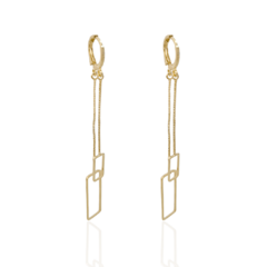 Brinco Argolinha com Veneziana e Pingentes Geométricos Banho Ouro 18K