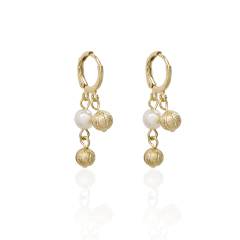 Brinco Argolinha com Pérola e Bolinhas Diamantadas Banho Ouro 18K