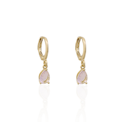 Brinco Argolinha Espelhada e Gota Cristal Rosa Claro Banho Ouro 18K - comprar online
