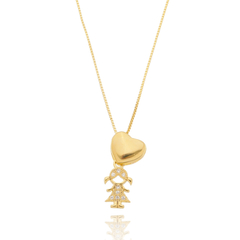 Colar Filha Cravejada Microzircônias Brancas Banho Ouro 18k