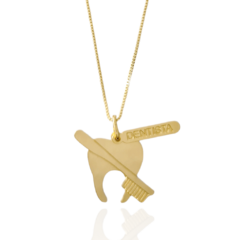 Colar Profissão Dentista Banho Ouro 18K