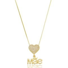 Colar Coração Cravejado Mãe Banho Ouro 18k