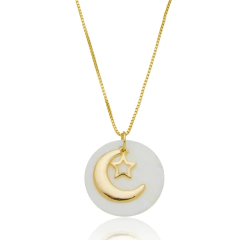Colar Longo Madrepérola Estrela e Lua Banho Ouro 18K - comprar online
