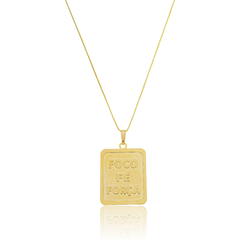 Colar Placa Foco, Fé e Força Banho Ouro 18K