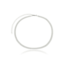 Choker Trama Trançada Grumet Banho Ródio Branco