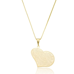 Colar Coração Oração Pai Nosso Banho Ouro 18K