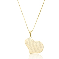 Colar Coração Oração Pai Nosso Banho Ouro 18K - comprar online