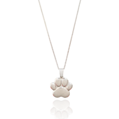 Colar Pingente Patinha Pet Banho Ródio Branco