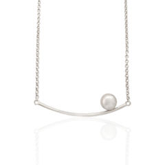 Colar Arco com Esfera Espelhada Banho Ródio Branco