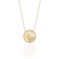 Colar Pingente Meia Esfera Espelhada Banho Ouro 18K