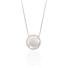 Colar Pingente Meia Esfera Espelhada Banho Ródio Branco