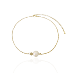 Choker com Pérola 12mm e Detalhe Circular Banho Ouro 18K - comprar online