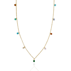 Colar Longo com Zircônias Coloridas Banho Ouro 18K - comprar online