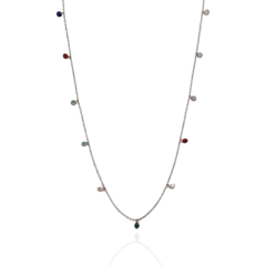 Colar Longo com Zircônias Coloridas Banho Ródio Branco - comprar online