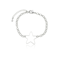 Pulseira Estrela Grande Vazada Banho Ródio Branco