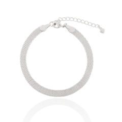 Pulseira Trama Trançada Banho Ródio Branco