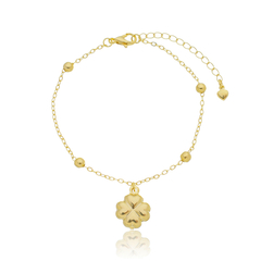 Pulseira Bolinhas e Trevo Corações Banho Ouro 18K