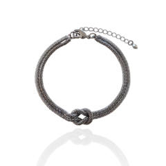Pulseira Dupla Malha Roliça Com Nó Banho Ródio Negro