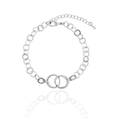 Pulseira Elos Redondos Espelhados E Argolinha Clique Banho Ródio Branco