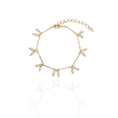 Pulseira Palitinhos e Pingentes de Pérolas Banho Ouro 18K