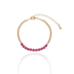 Pulseira Veneziana Dupla com Faixa de Riviera Rosé Banho Ouro 18K