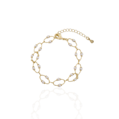 Pulseira Pérolas em Elos Ovais Diamantados Banho Ouro 18K - comprar online