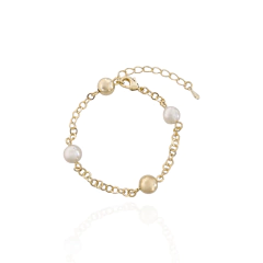 Pulseira Pérolas e Esferas Espelhadas Banho Ouro 18k - comprar online