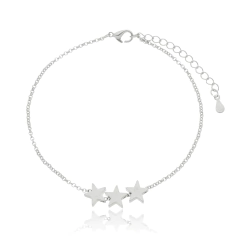 Tornozeleira Três Estrelas Espelhadas Banho Ródio Branco - comprar online