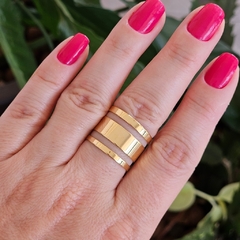 Anel 3 Faixas Espelhadas Regulável Banho Ouro 18K - comprar online