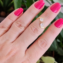 Anel de Falange com Dois Pontos de Luz Grandes Banho Ouro 18K - comprar online