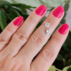 Anel de Falange com Dois Pontos de Luz Grandes Banho Ródio Branco - comprar online