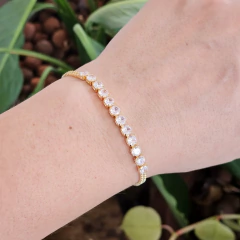 Pulseira Veneziana Dupla com Faixa de Riviera Branca Banho Ouro 18K - comprar online