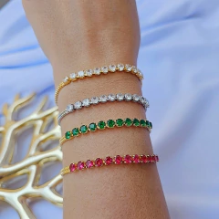 Pulseira Veneziana Dupla com Faixa de Riviera Branca Banho Ouro 18K na internet