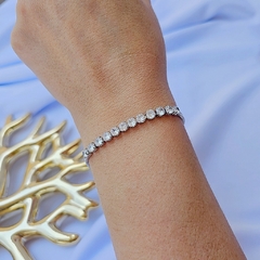 Pulseira Veneziana Dupla com Faixa de Riviera Branca Banho Ródio Branco - comprar online