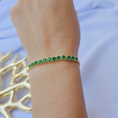 Pulseira Veneziana Dupla com Faixa de Riviera Esmeralda Banho Ouro 18K - comprar online