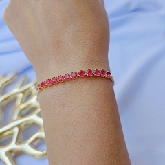 Pulseira Veneziana Dupla com Faixa de Riviera Rosé Banho Ouro 18K - comprar online