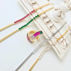 Imagem do Pulseira Veneziana Dupla com Faixa de Riviera Branca Banho Ouro 18K