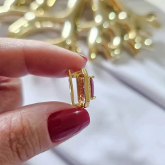 Pingente Clip Charm Para Pulseira de Malha Relógio Retangular Duas Voltas Cravejadas e Zircônia Rosé Banho Ouro 18K - loja online