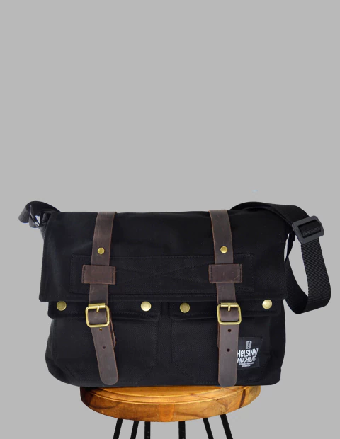 Helsinki - Morral de Gabardina - Negro Cuero Marrón - comprar online