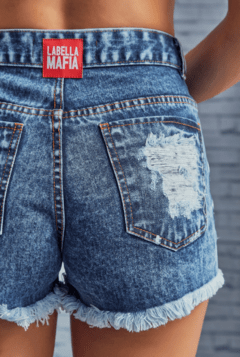 Shorts Jeans Labellamafia com Pedras e Caveira Destroyed Rock SHJ628 - comprar online