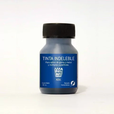 Tinta Indeleble para sellos. COLOR AZUL, Botellita 30cc.