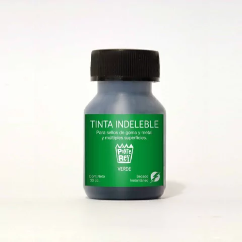 Tinta Indeleble para sellos. COLOR VERDE, Botellita 30cc.