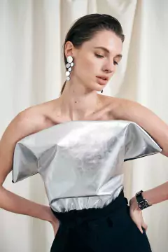 Top de cuero - Plata - comprar online