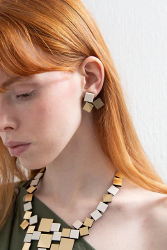 Aros Bauhaus 3 Squares - Blanco & Oro - comprar online