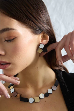 Aros Bauhaus 3 Squares - Plata/Oro/Negro - comprar online