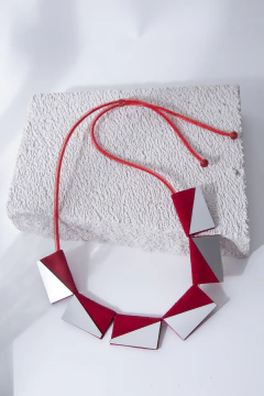 Collar Rectángulos Carnaval - Rojo & Plata - tienda online