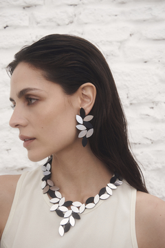Aros Kate Leaves XL - Plata & Negro - comprar online