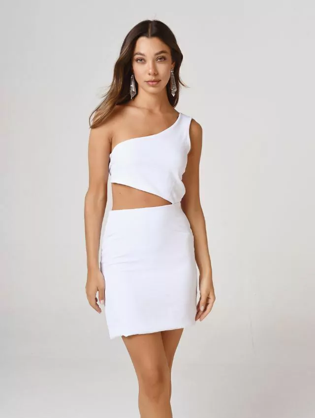 VESTIDO LUCY CORTO CREPPE BLANCO
