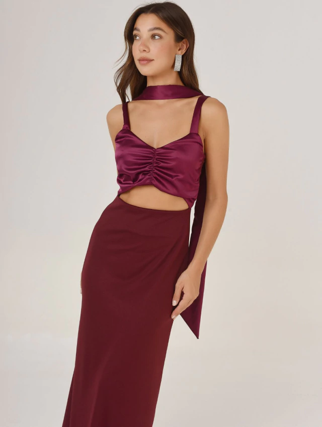 VESTIDO NEW MALBEC LARGO BORDEAUX — imagen 2